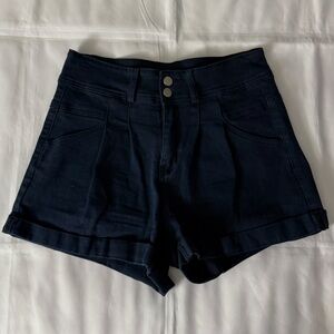 Hilltichu High Waisted Navy Cuffed Hem Shorts